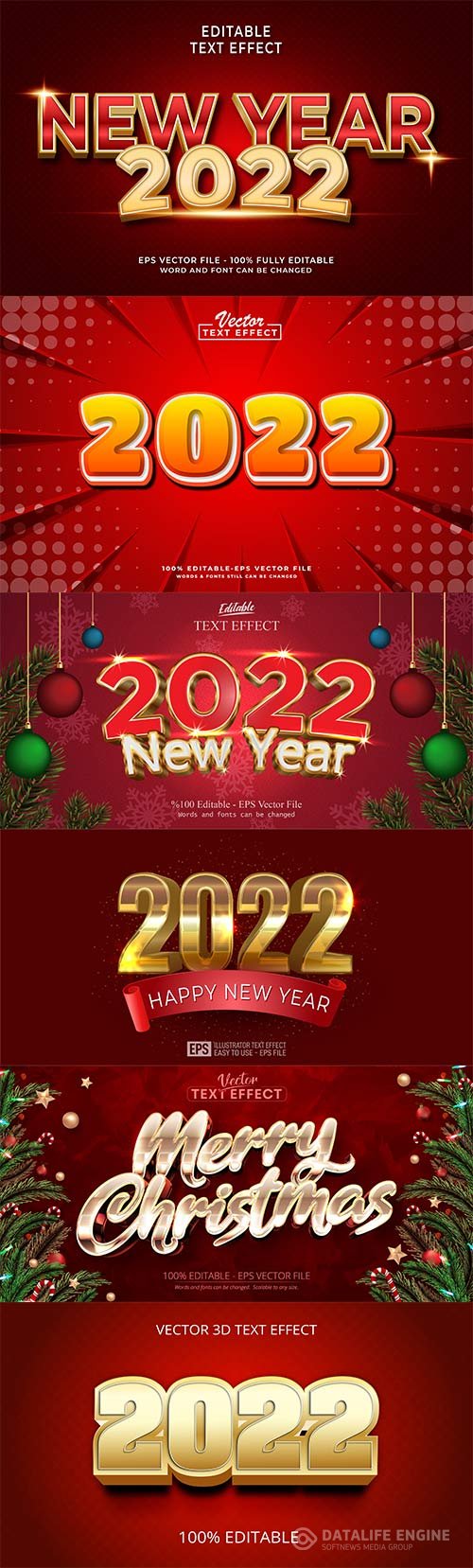 Merry christmas and happy new year 2022 editable vector text effects vol 3