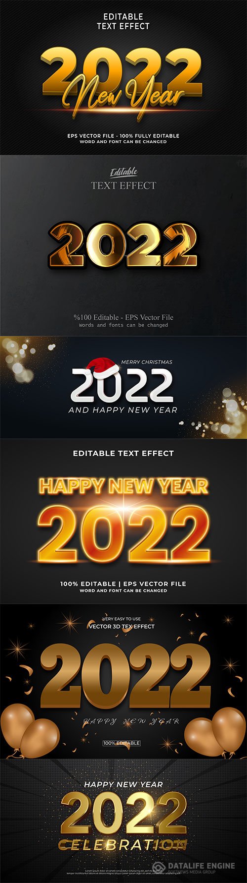 Merry christmas and happy new year 2022 editable vector text effects vol 2