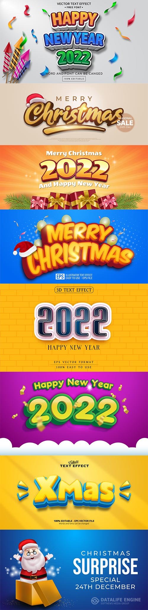 2022 New year and christmas editable text effect vector vol 28