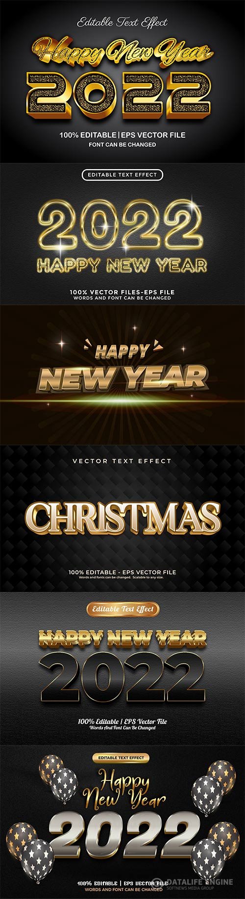 2022 New year and christmas editable text effect vector vol 29