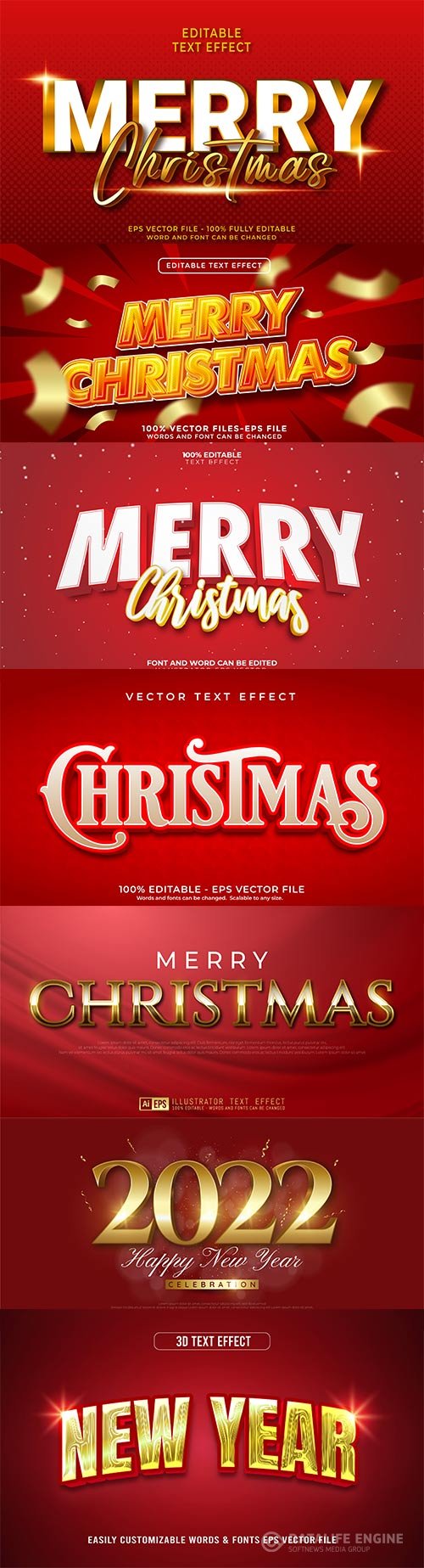 2022 New year and christmas editable text effect vector vol 21