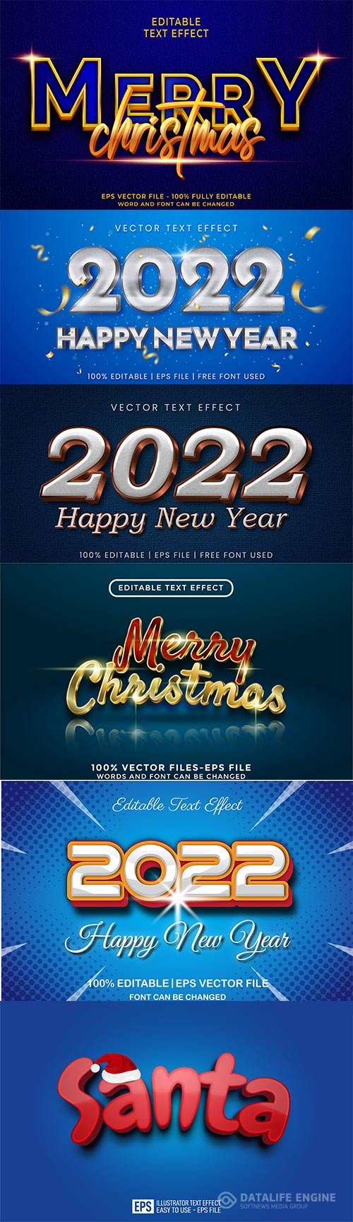 2022 New year and christmas editable text effect vector vol 20