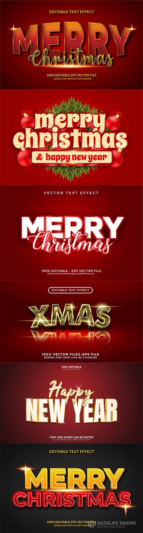 2022 New year and christmas editable text effect vector vol 19