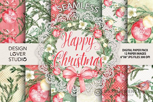 Watercolor Happy Christmas digital papers