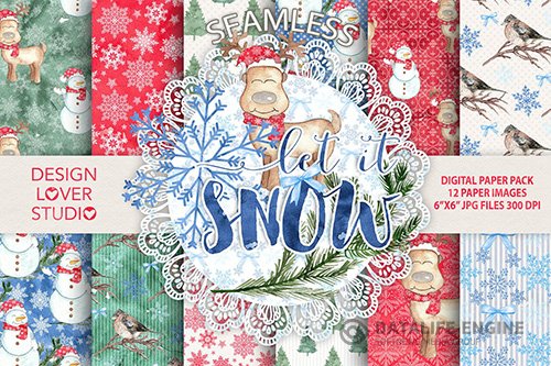 Watercolor Let it snow digital papers