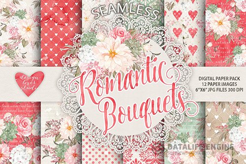 Watercolor Romantic Bouquets digital papers