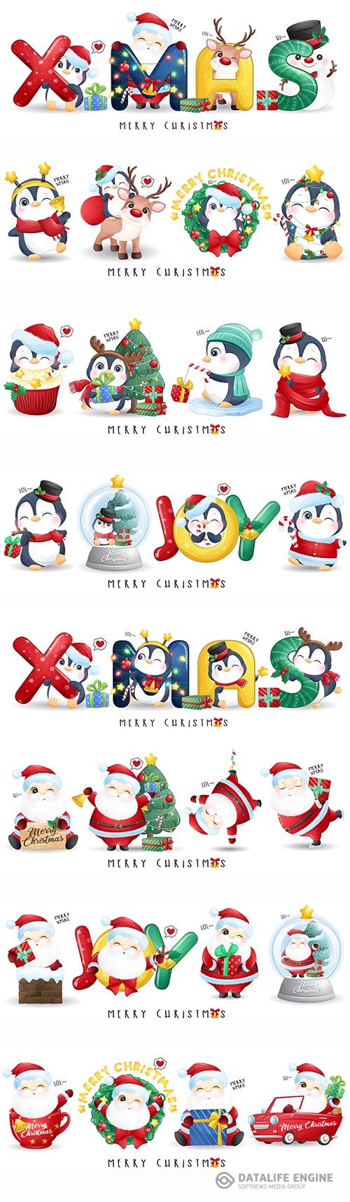 Santa claus and friends for merry christmas illustration premium vector