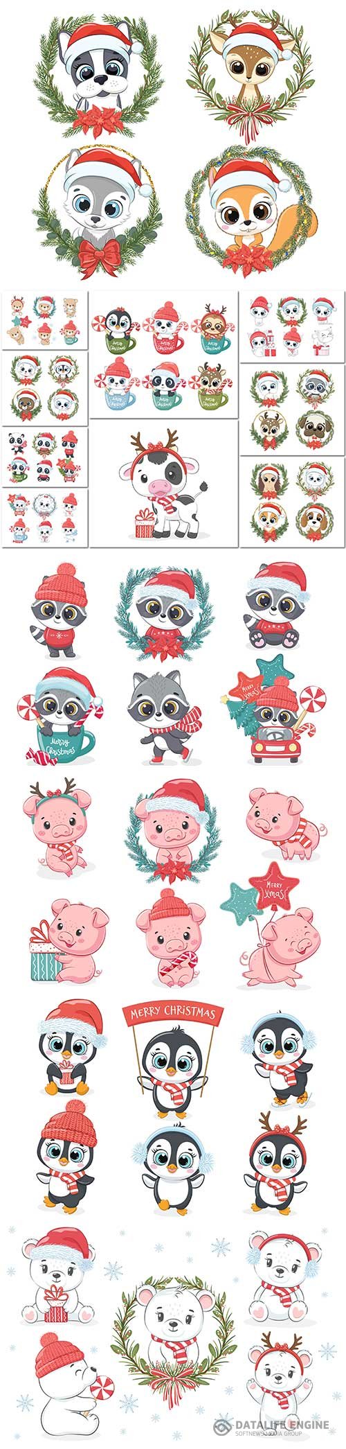 Set of cute animals for the new year and for christmas in vector