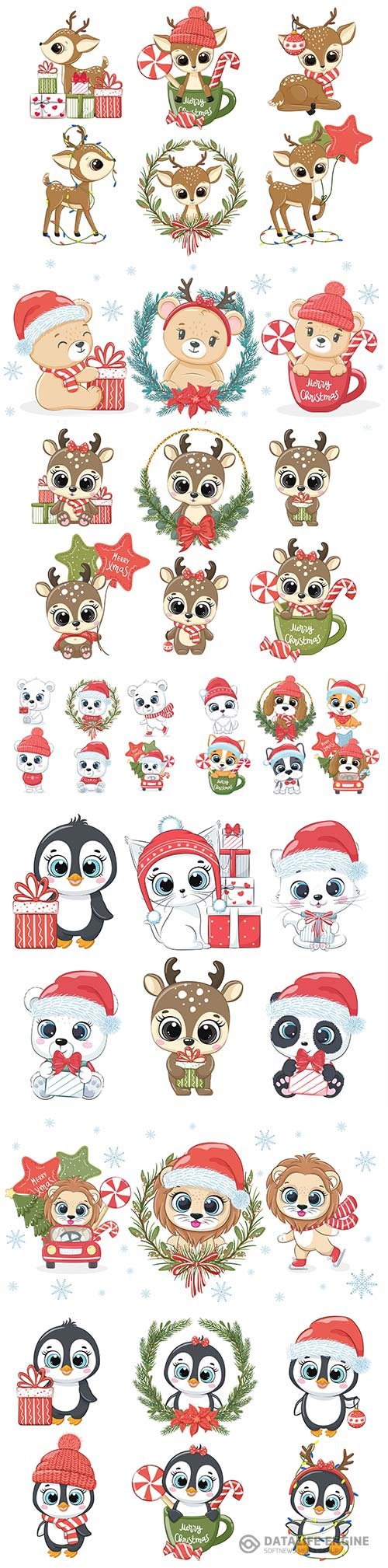 Cute vector animals for the new year and christmas