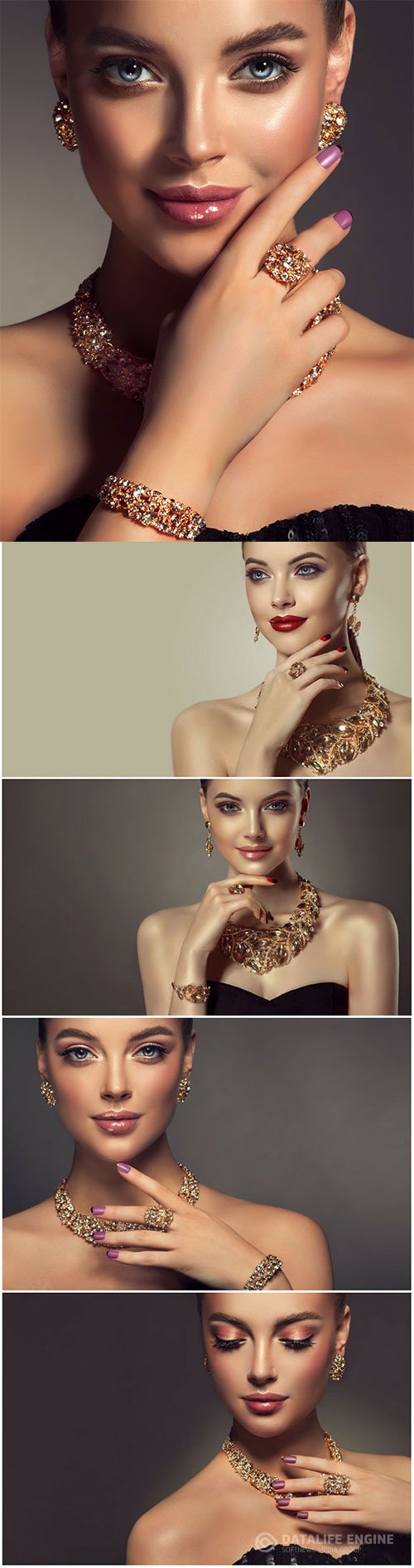 Girl showing precious jewelry stock photo