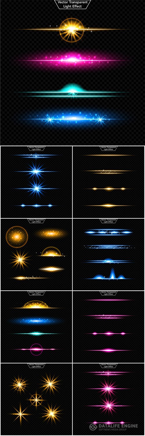 Glare and glowing elements in vector