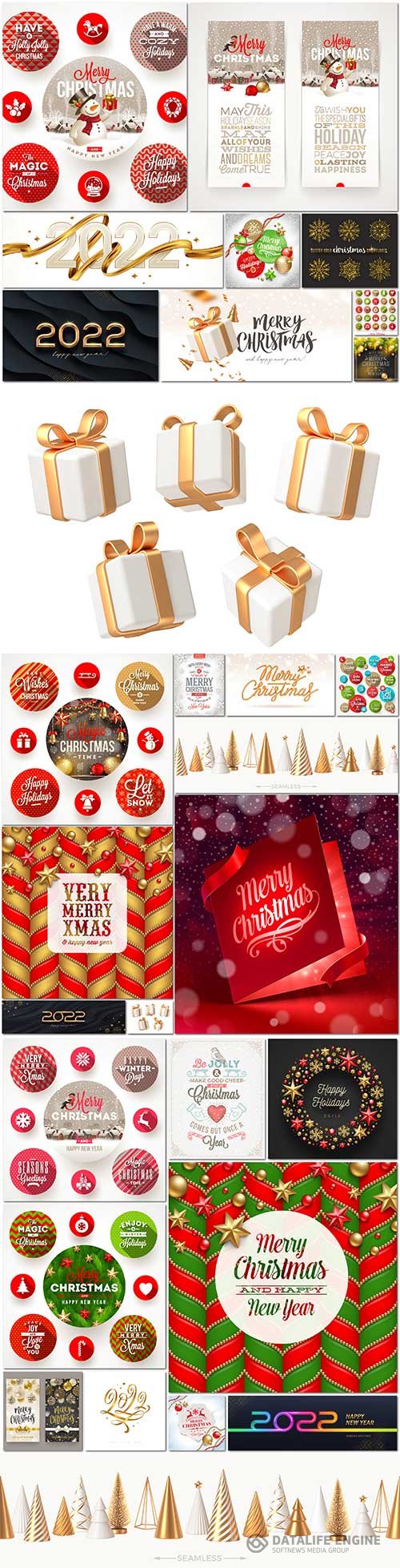 Set of christmas greetings and symbols premium vector