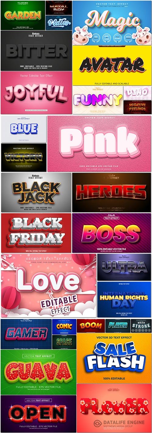 Bundle text style effect vector vol 68