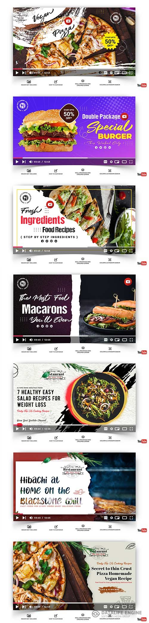 Youtube thumbnail for cooking and food template vector vol 2