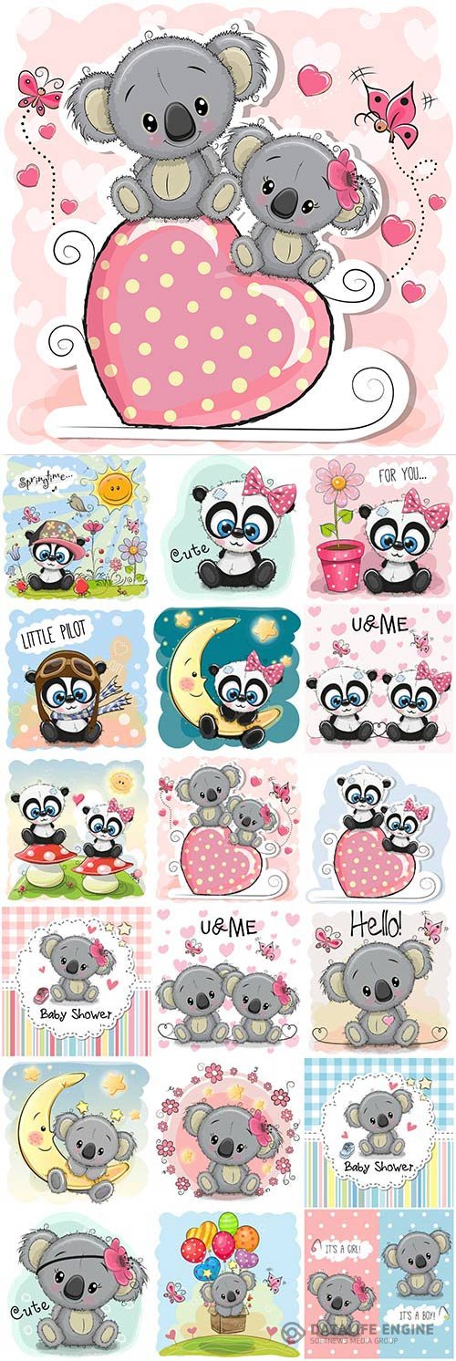 Pandas and koalas funny cartoon vector illustration