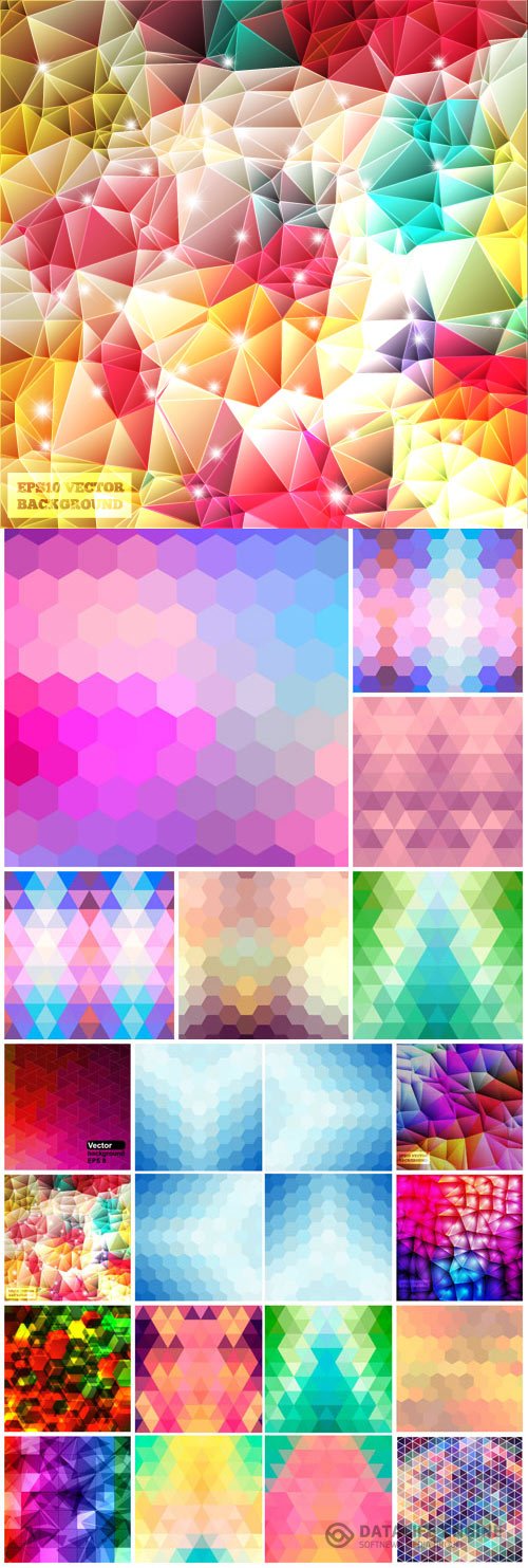 Multicolored mosaic vector textures and backgrounds