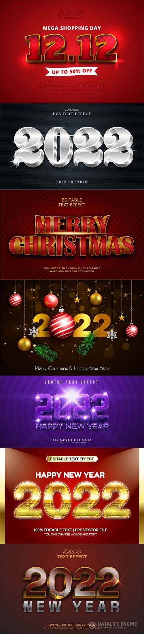 2022 New year and christmas editable text effect vector vol 38