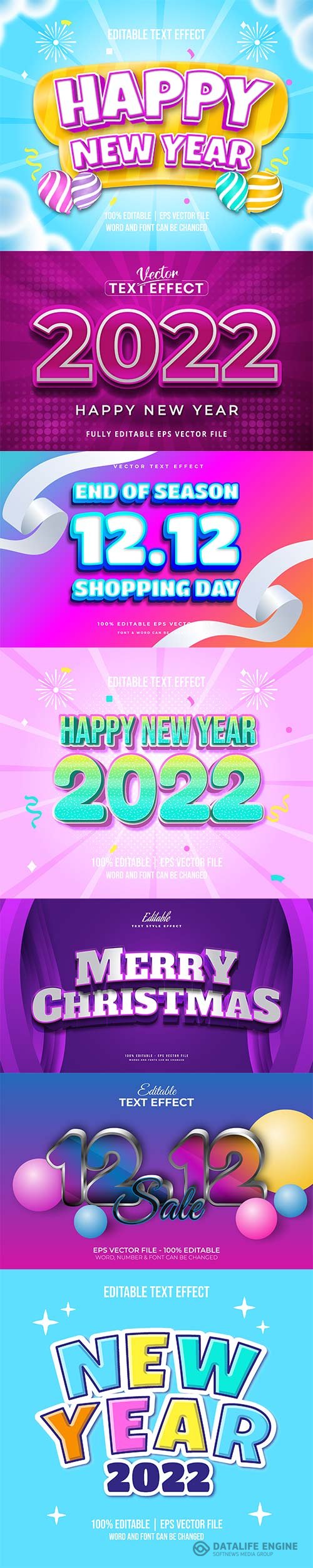 2022 New year and christmas editable text effect vector vol 37