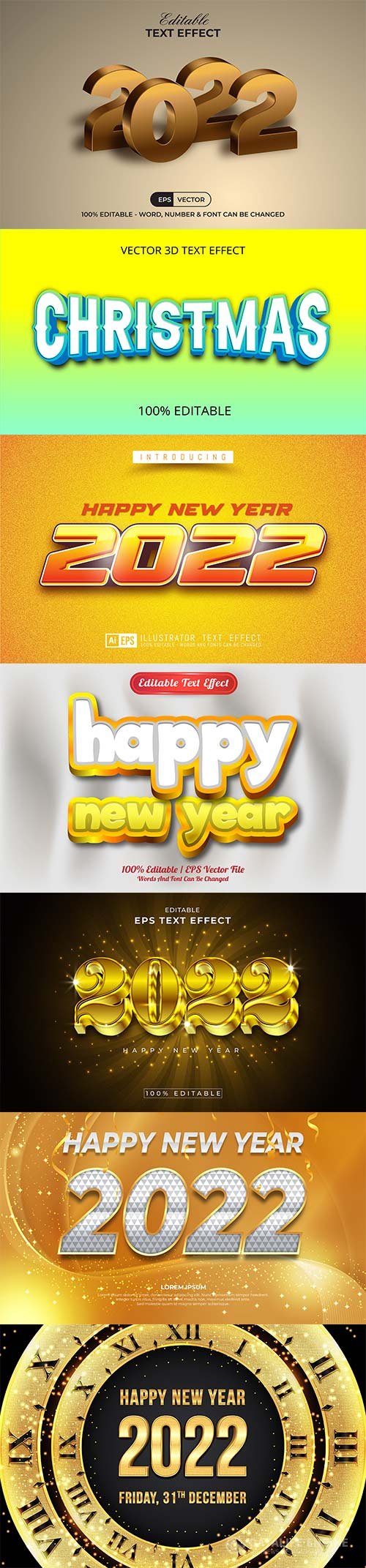 2022 New year and christmas editable text effect vector vol 39