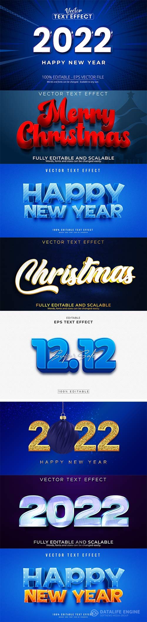 2022 New year and christmas editable text effect vector vol 33