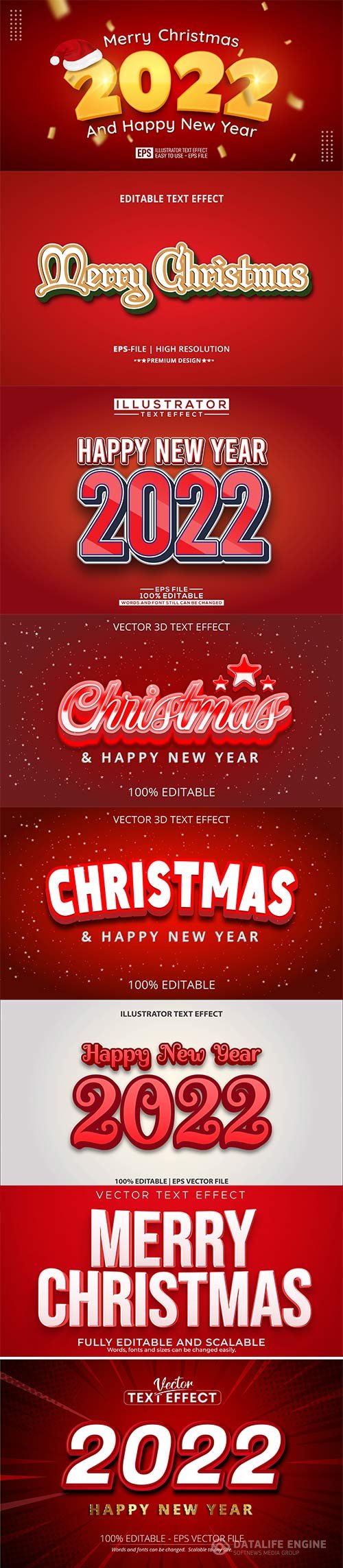 2022 New year and christmas editable text effect vector vol 34