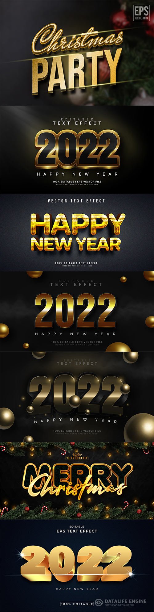 2022 New year and christmas editable text effect vector vol 31