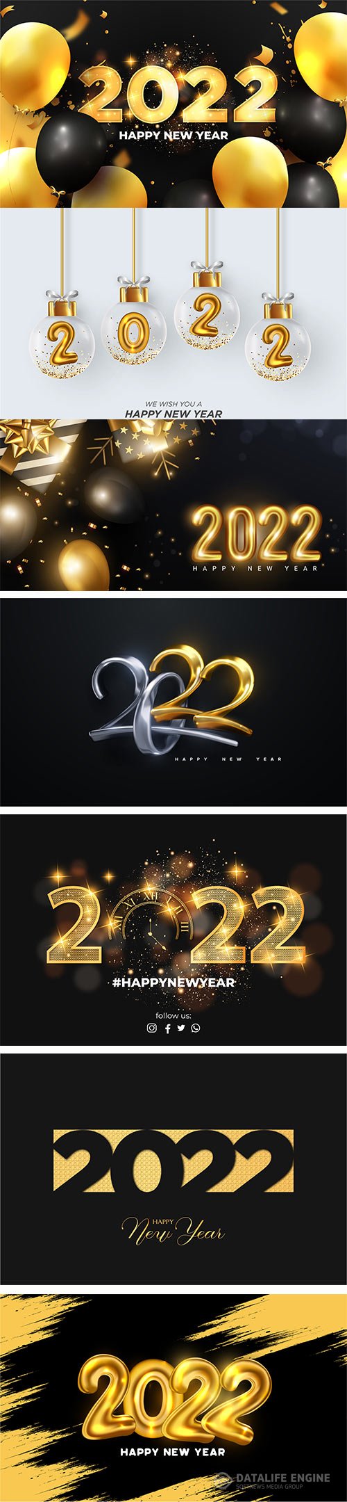 2022 number made by sparkle lights with golden swirl ribbons on black background for happy new year concept