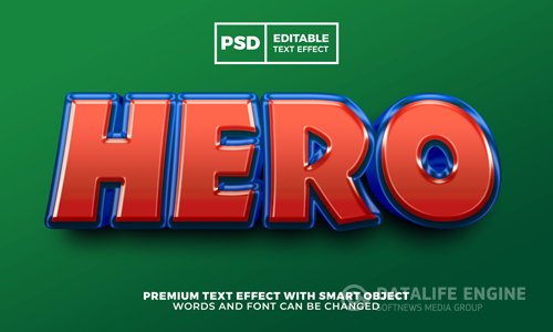 Hero cartoon game 3d editable text effect style premium psd