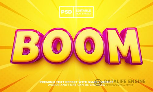 Boom cartoon 3d editable text effect style premium psd