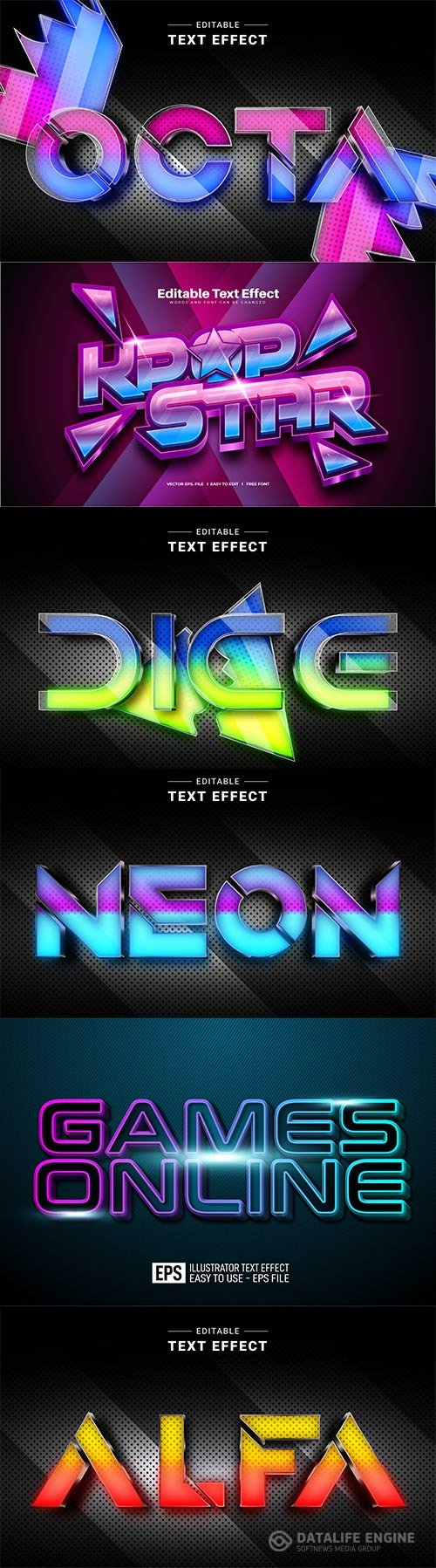 Set 3d editable text style effect vector vol 222