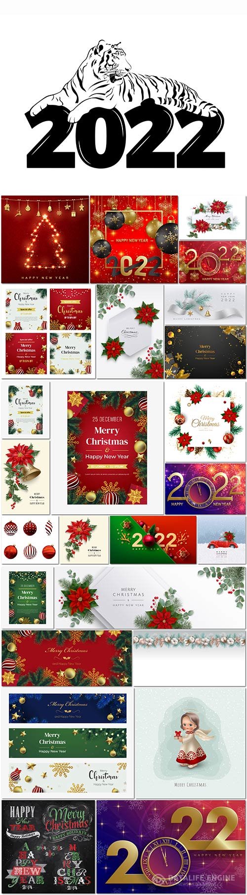 Christmas and New Year set in vector, Christmas toys, Santa, garlands, holiday decorations