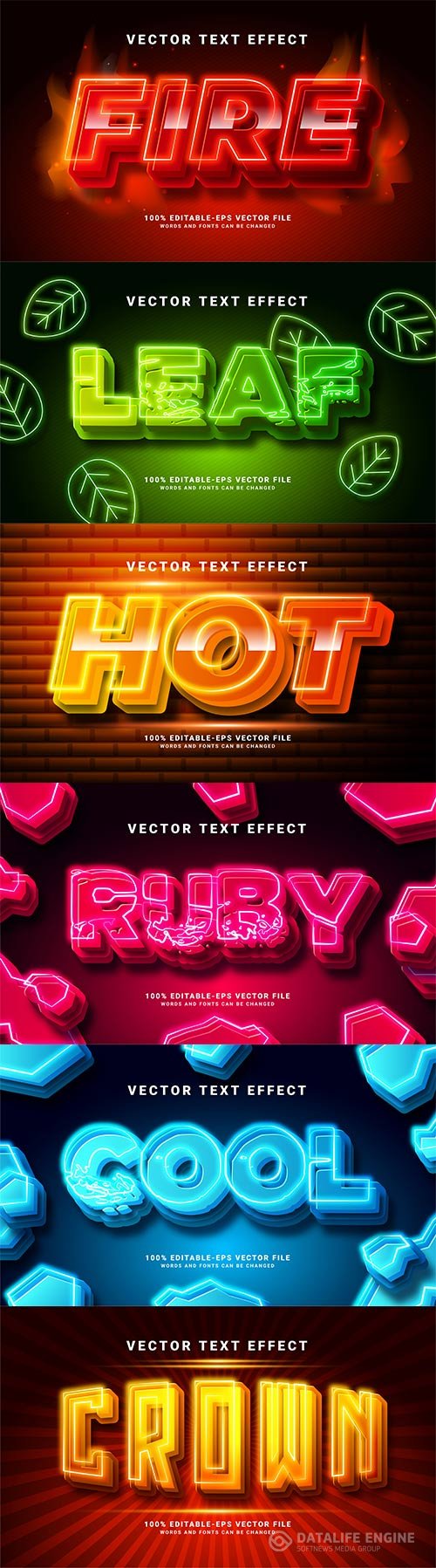 Set 3d editable text style effect vector vol 221