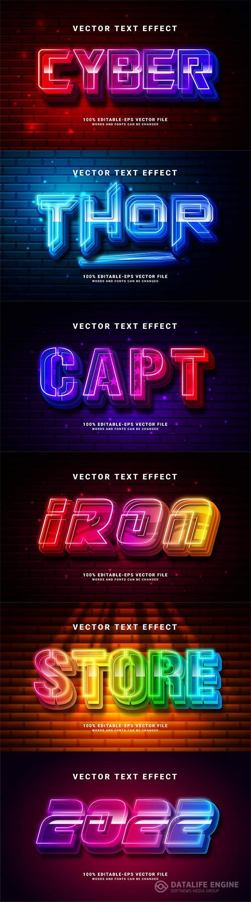 Set 3d editable text style effect vector vol 217