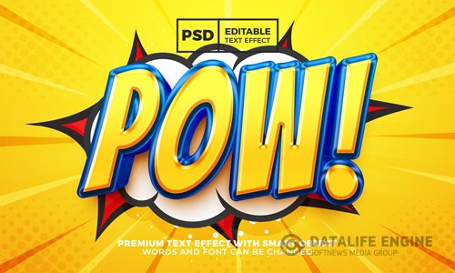 Pow comic cartoon 3d editable text effect style premium psd