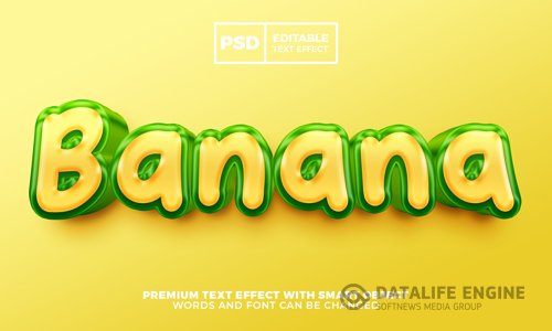 Fresh banana 3d editable text effect style premium psd