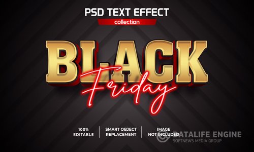 Black friday gold red neon text effect psd