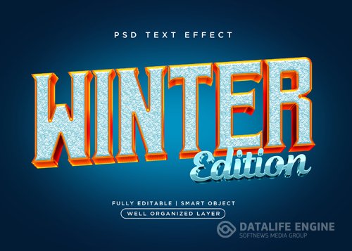 3d style winter text effect psd