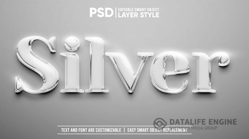 Shiny smooth silver with flare editable smart object layer text effect mockup psd