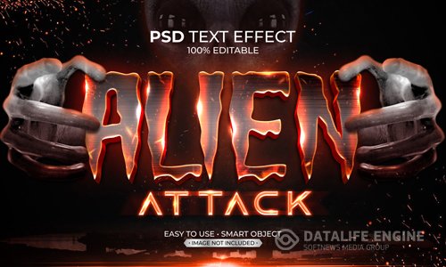 Alien attack text effect psd