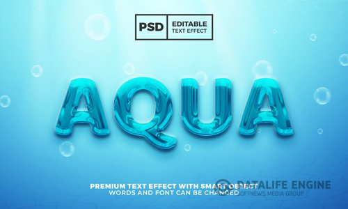 Aqua mater 3d editable text effect psd