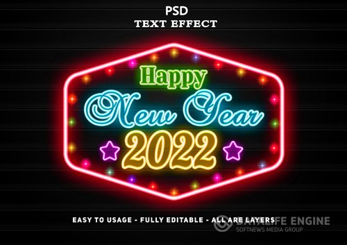 2022 happy new year neon text effect psd