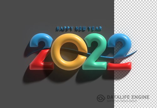 3d render happy new year 2022 text typography transparent psd file