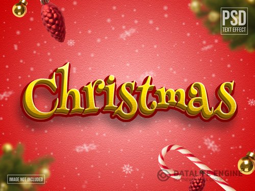 Christmas text effect editable template with red and yellow color psd