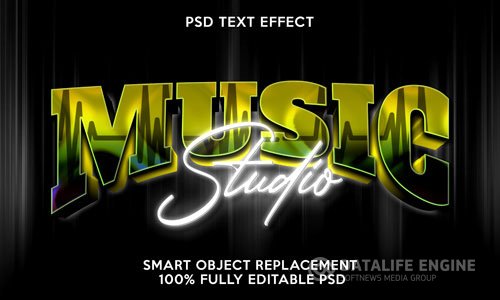 Music studio text effect template psd