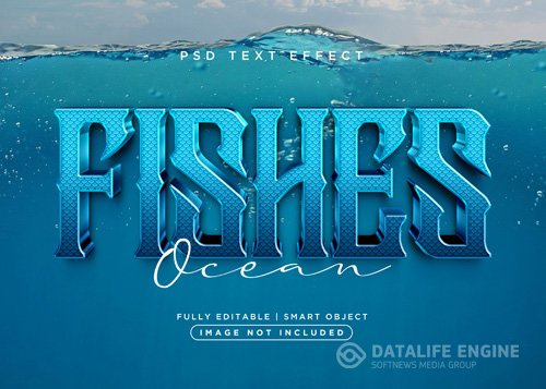 3d style fishes text effect psd