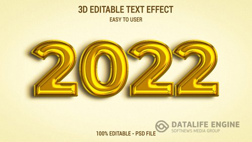 3d 2022 text effect template with gold color luxury premium psd