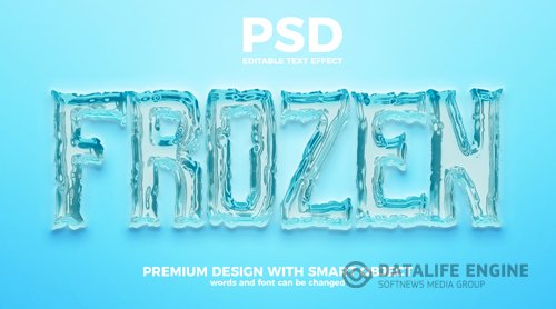 Frozen ice 3d editable text effect premium psd