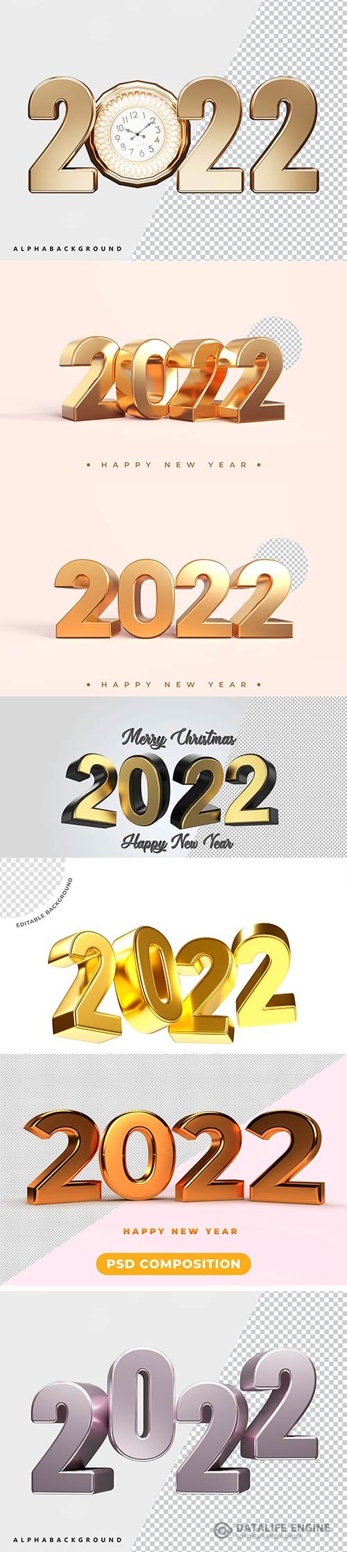 Psd Happy new year 2022 gold 3d rendering isolated on transparent background