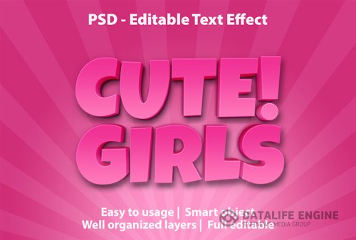 Text effect cute girls template psd