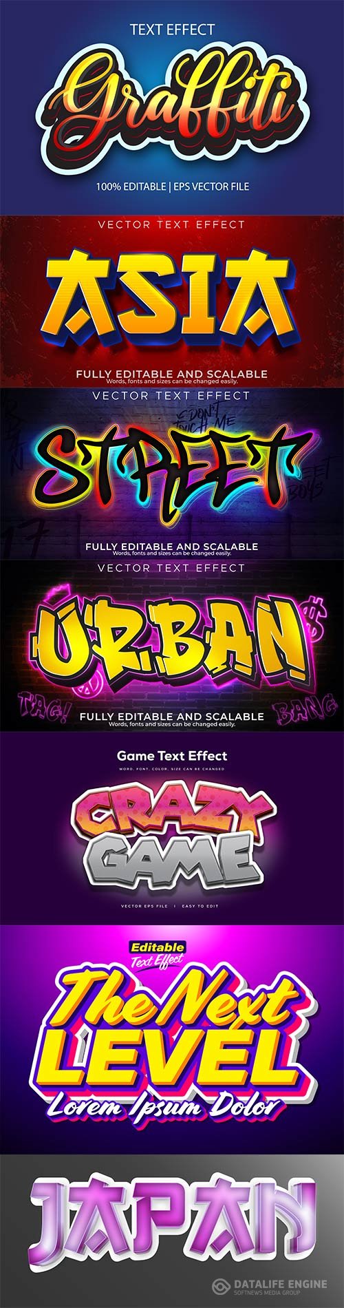 Set 3d editable text style effect vector vol 230